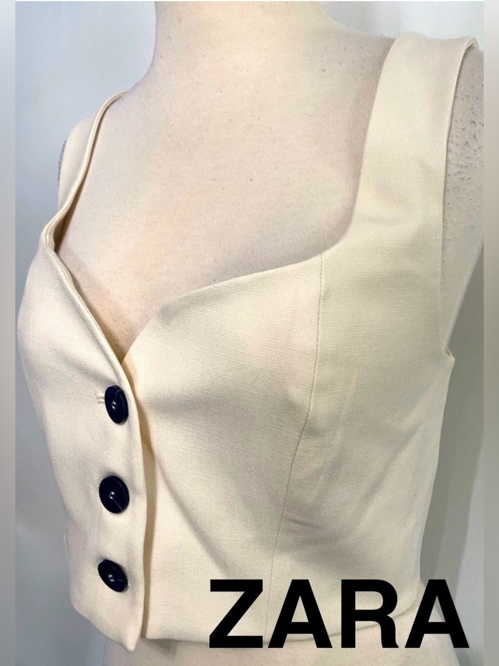 ZARA Ivory Cropped Vest Top - Size M - NEW